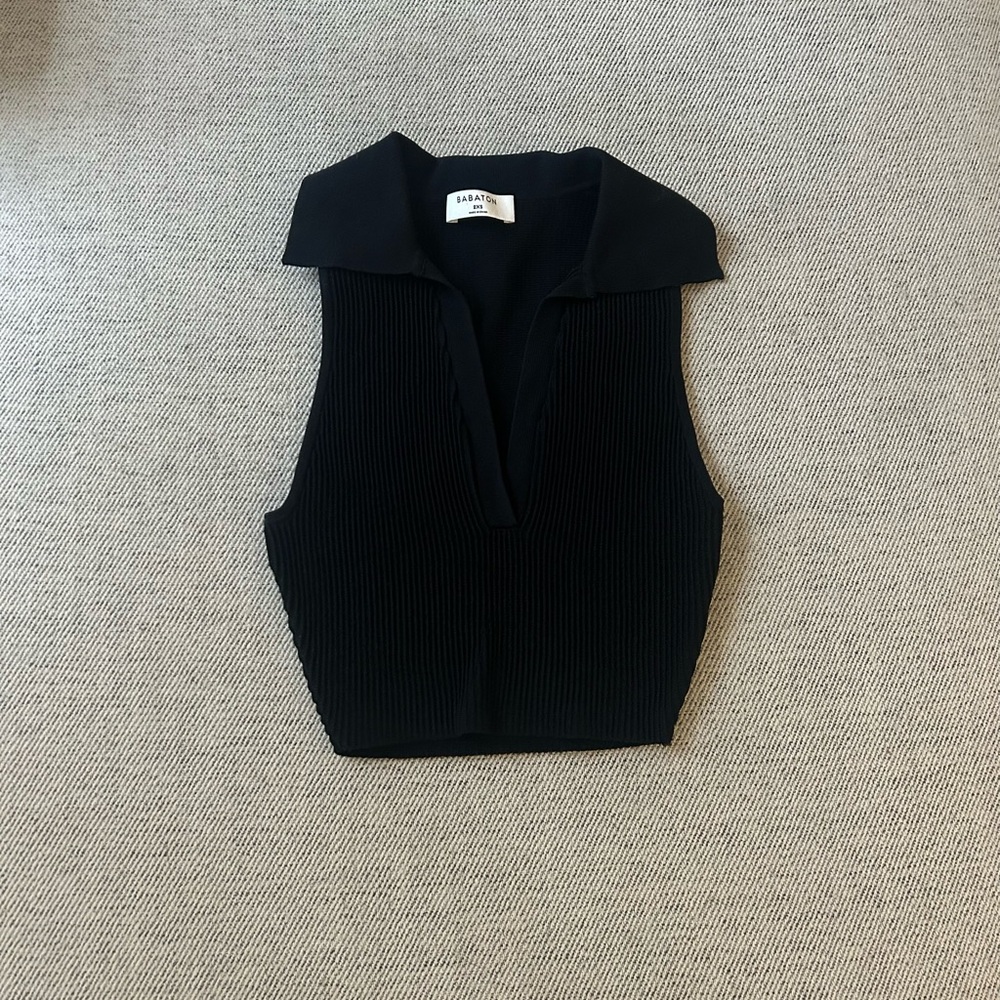 Aritzia Babaton Black Ribbed Collared Crop Top (fits XS/S)